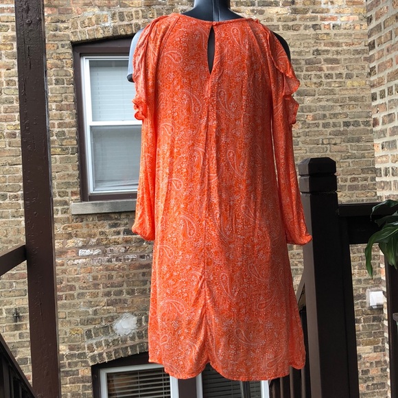 Vintage Orange Paisley Old Navy Ruffle Cold Shoulder Mini Dress Y2K Boho Vibes S - Picture 5 of 13